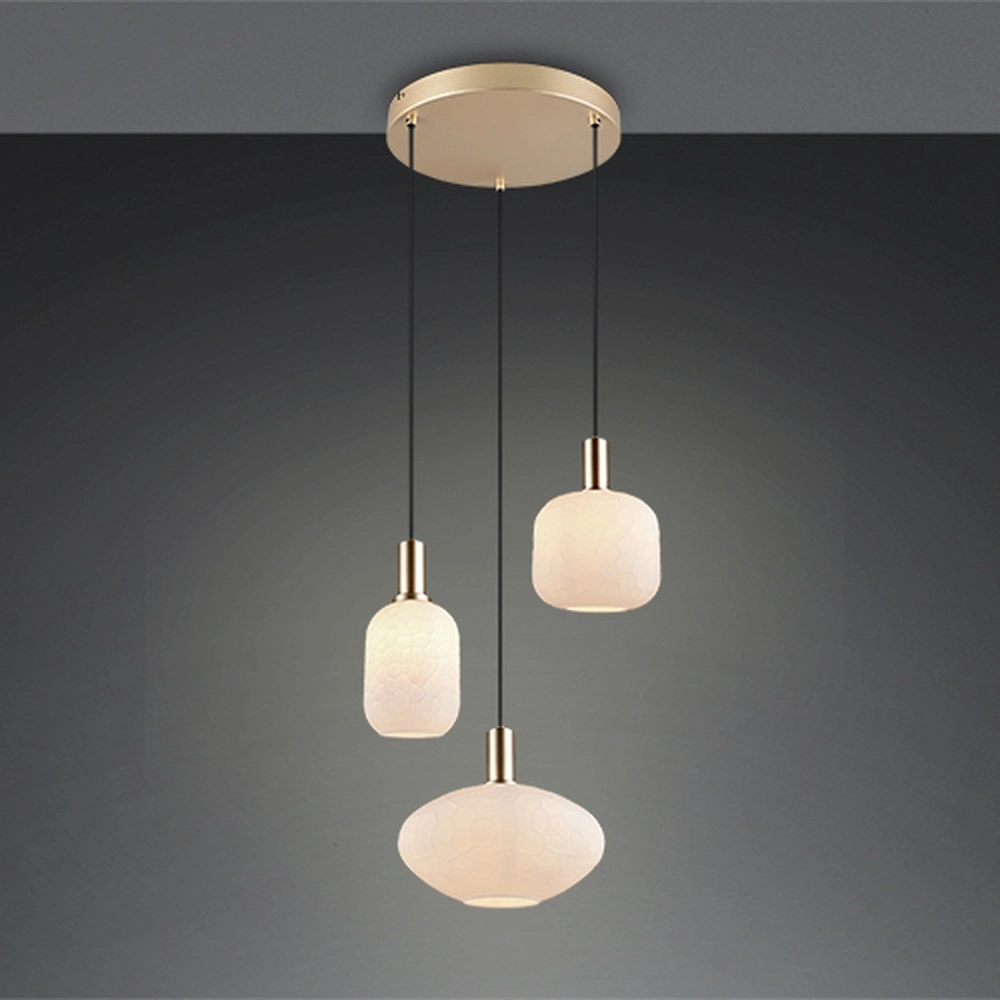 Lampe pendante à 3 lampes Emelie Or avec verre blanc Trio 4017807724318