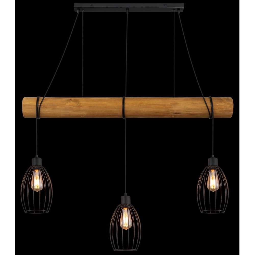 Lampe pendante de campagne Berti Bois 3 clairs avec noir Globo 9007371583331