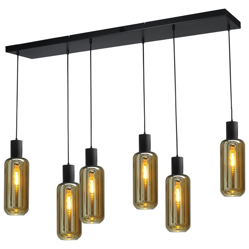Lampe suspendue noire pour salle à manger Bounty Verre cylindrique à 6 lumières