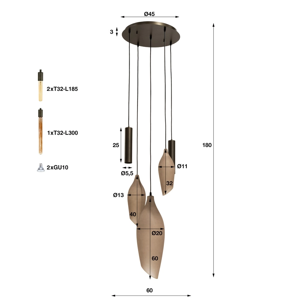 Lampe pendante moderne Cocoon Sienne brun avec verre dépoli Lyora 8716803515109