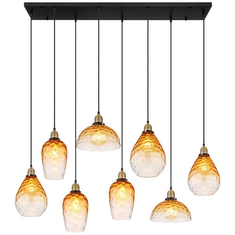 Suspension 8 lumières Salvy Nid d’abeille en verre ambré Globo 9007371448609