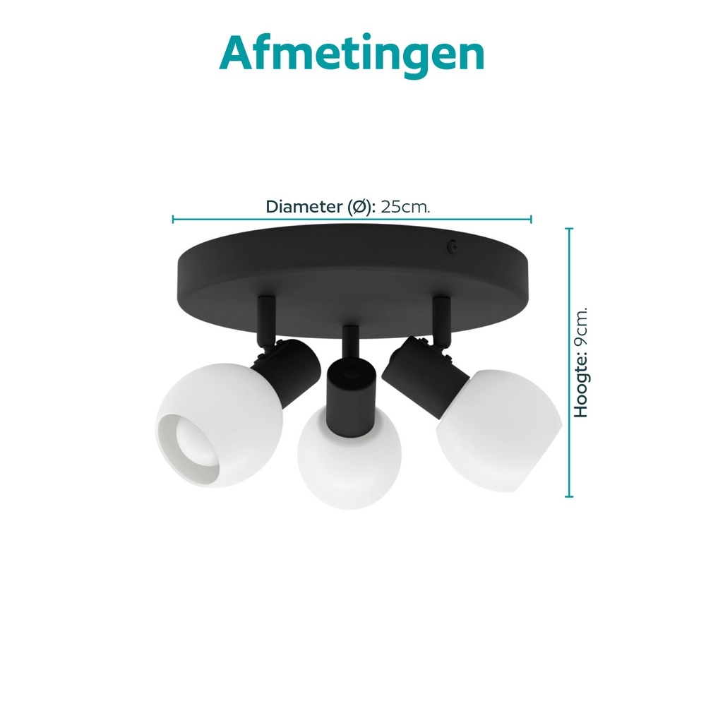 Lampe de plafond Castellazo 3 noirs clairs avec verre Ø 25 cm Eglo 9008606392148