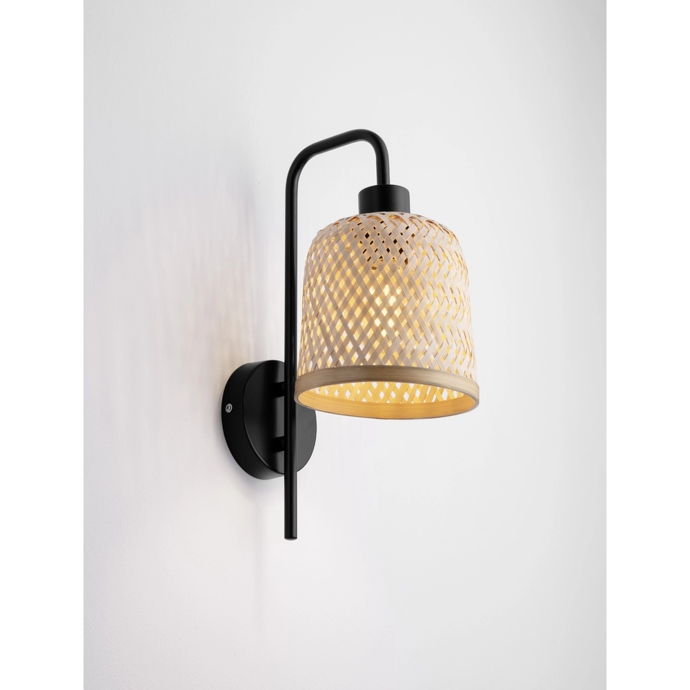 Applique murale Intra noir avec capuchon en bambou