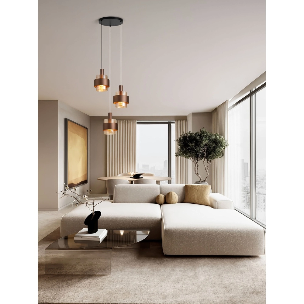 Lampe pendante moderne Serena 3 café brun clair Lyora 5212063501140