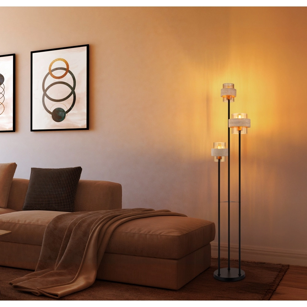 Lampe de pied à 3 lumières Daren noir avec marbre Globo 9007371580675