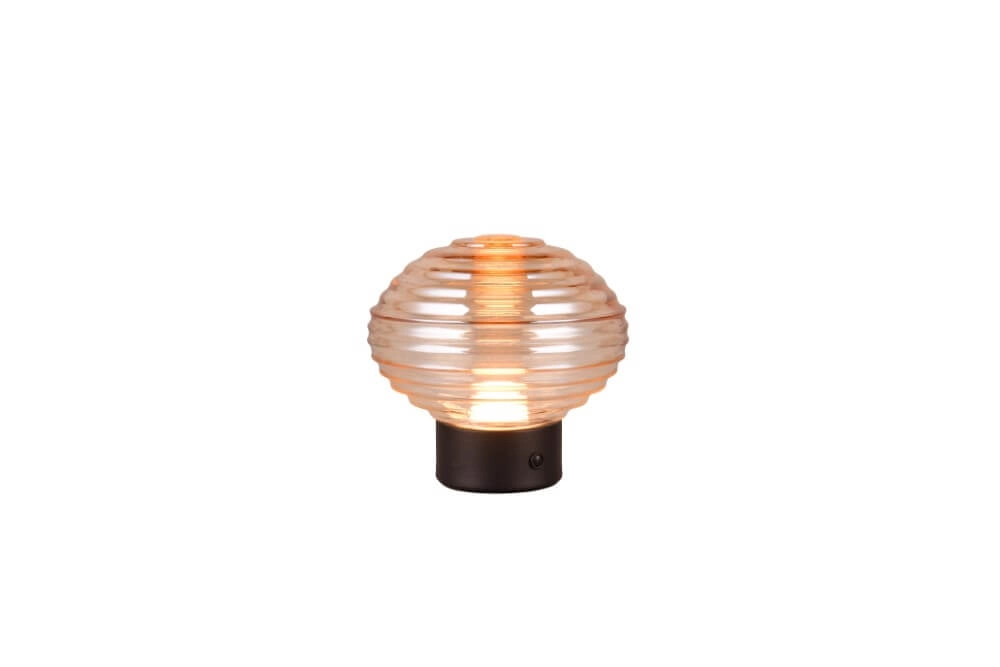 Lampe de table rechargeable noire Earl verre ambré Lampe de table rechargeable noire Earl verre ambré