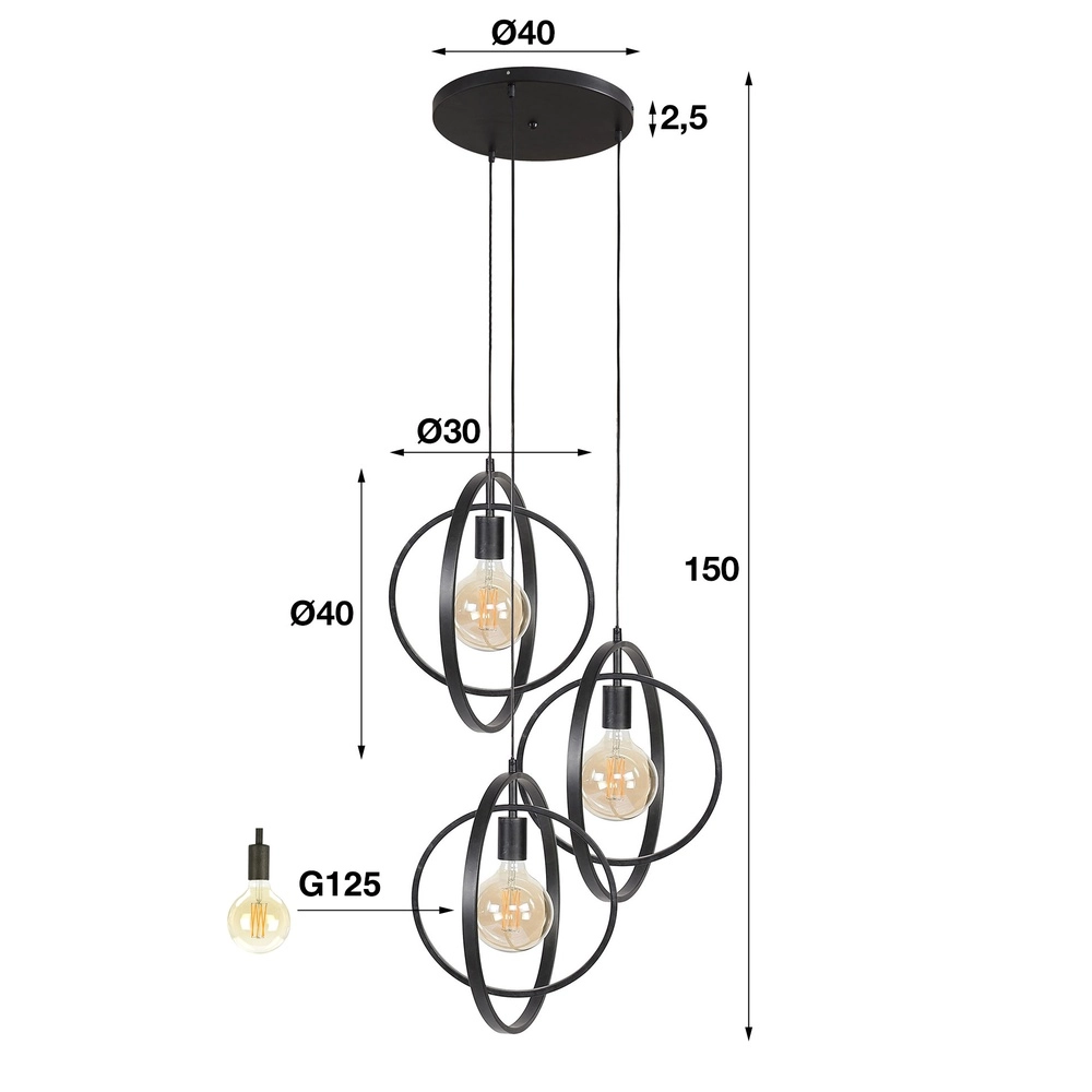 Table de salle à manger à 3 lampes suspendues Turn Ø 40 cm - charbon de bois - excl E27 Lyora 8716803513143