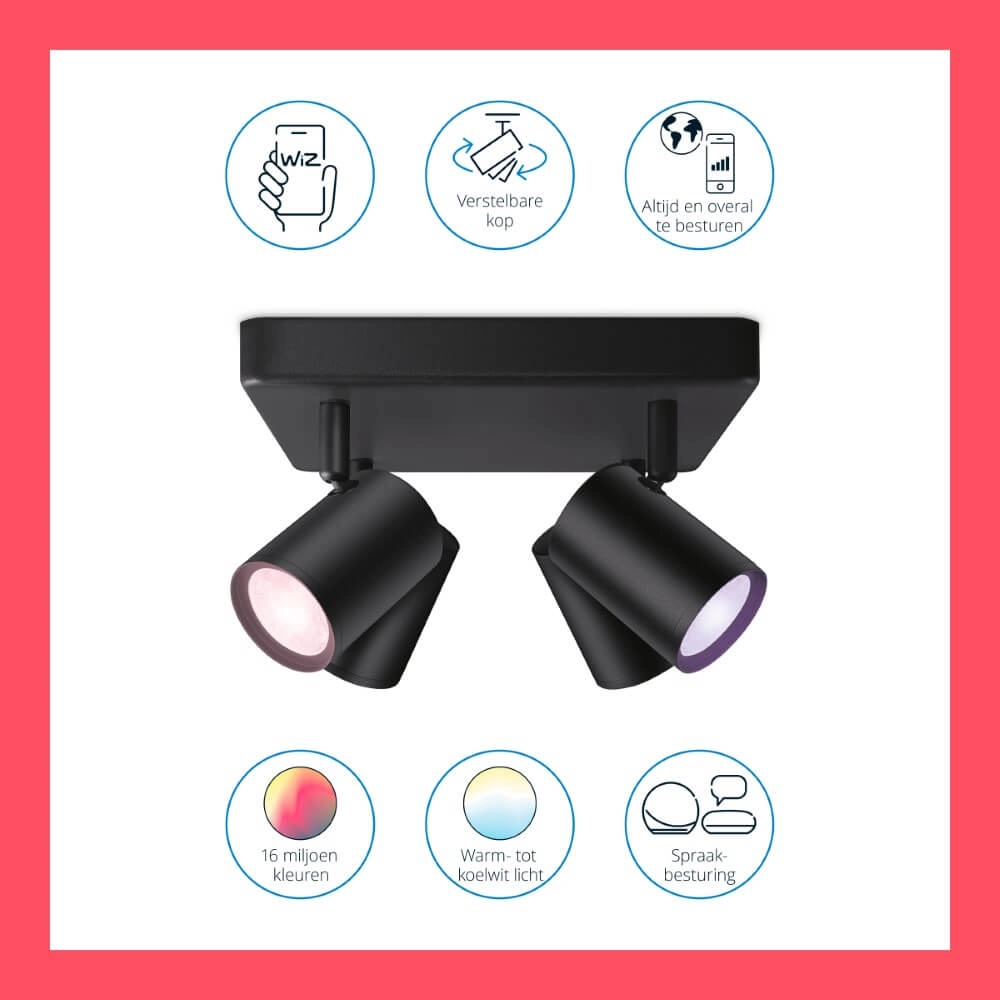 Spot en saillie 4 lumières Imageo intelligent - noir WiZ 8719514554573