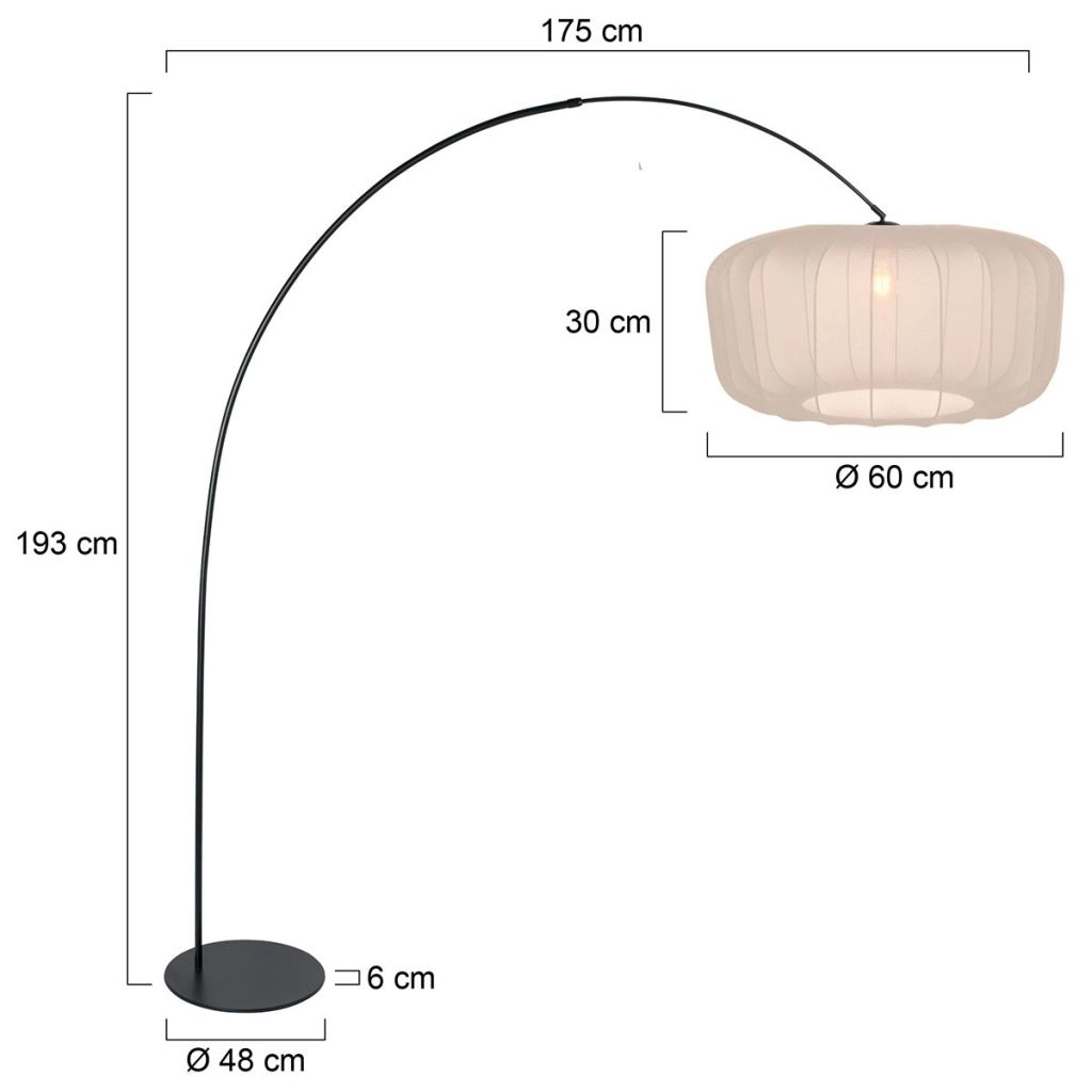 Lampe à arc noir Curve avec une teinte crème Ø60cm Steinhauer 8712746183146