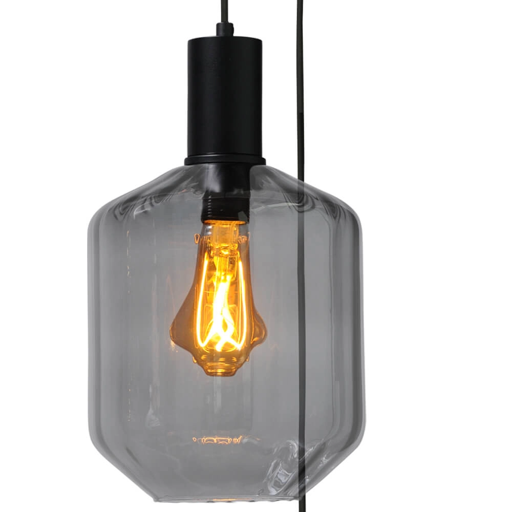 Suspension loft 3 lumières - noire - Porto avec des verres à fumée Jagger Masterlight 8718121270869