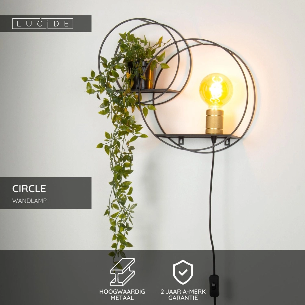 Lampe murale unique Circle noir avec des étagères Lucide 5411212211408