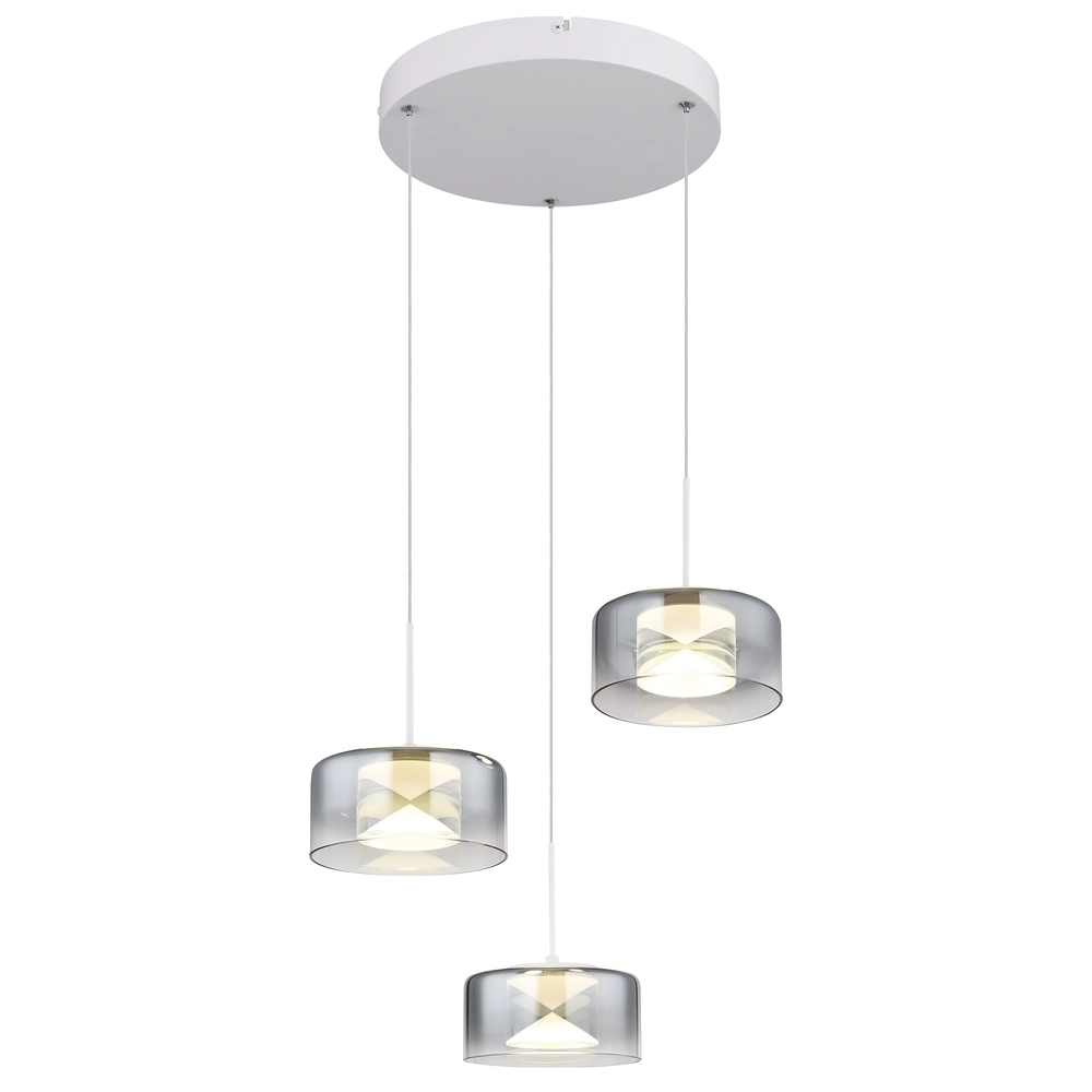 Lampe pendante de conception Belinda Blanc à trois lumières avec verre fumé