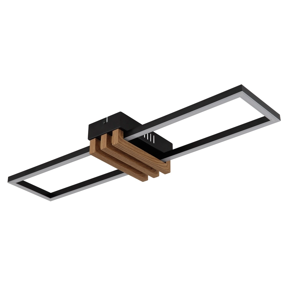 Lampe de plafond moderne Dakari I noir avec bois 60 cm Globo 9007371522781