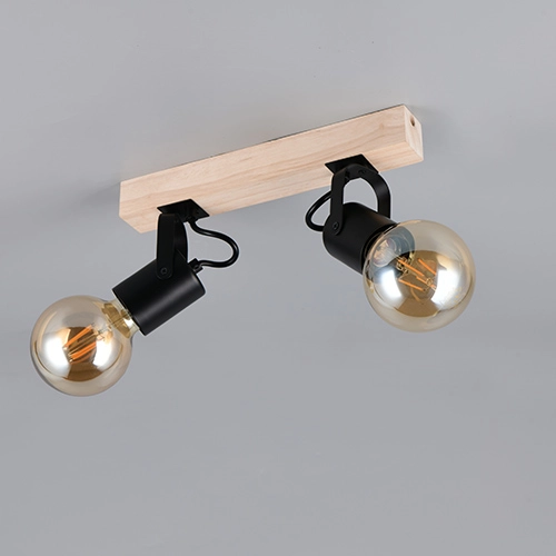 Double éclairage au plafond Lynar noir avec bois Trio 4017807670721