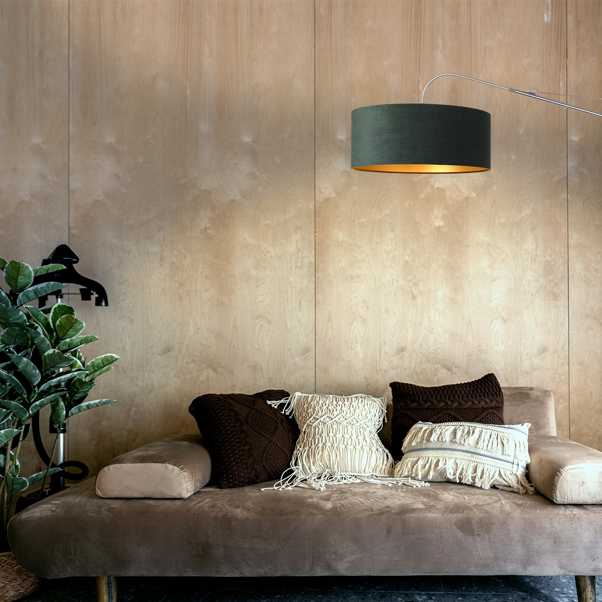 Applique Elegant Classy 50 cm en acier inoxydable avec abat-jour en velours vert Steinhauer 8712746146004