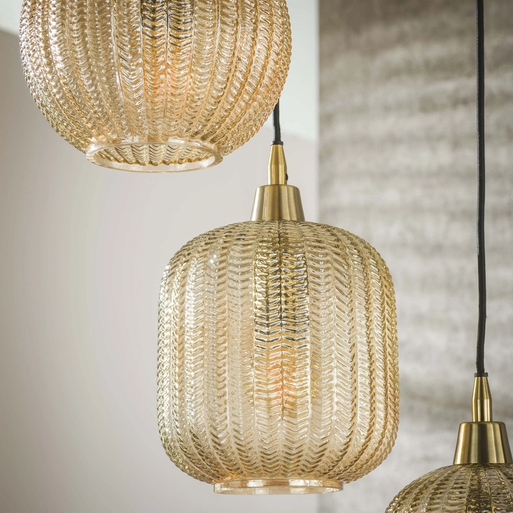 Lampe pendante de salle à manger V-Shape 5 lumières - verre nervuré Lyora 8716803511156