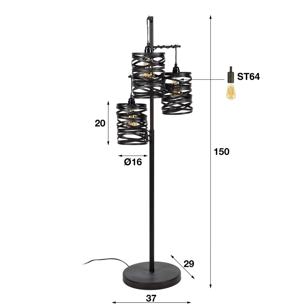 Lampe de sol de campagne Spindle 3x E27 - Gris ardoise Lyora 8716803513037