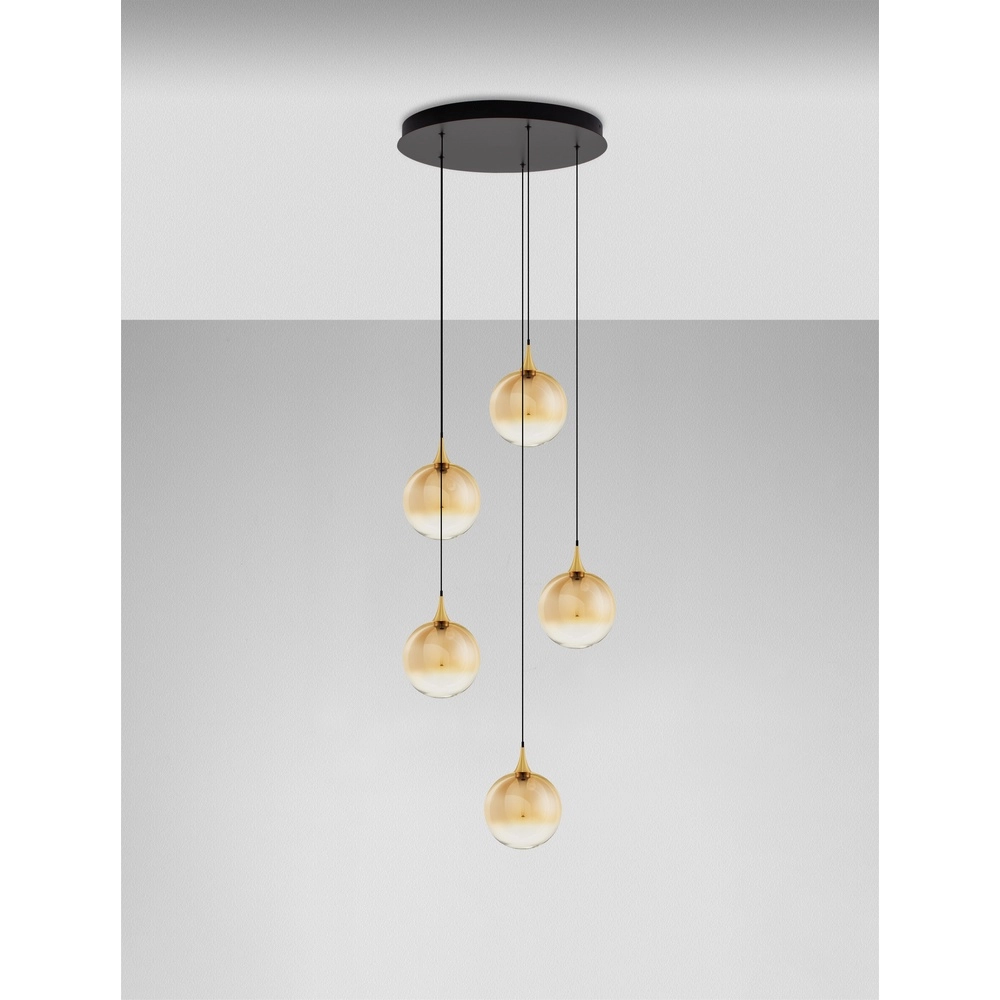 Suspension Orenda Verre rond ambré à 5 lumières Lyora 5212017477651