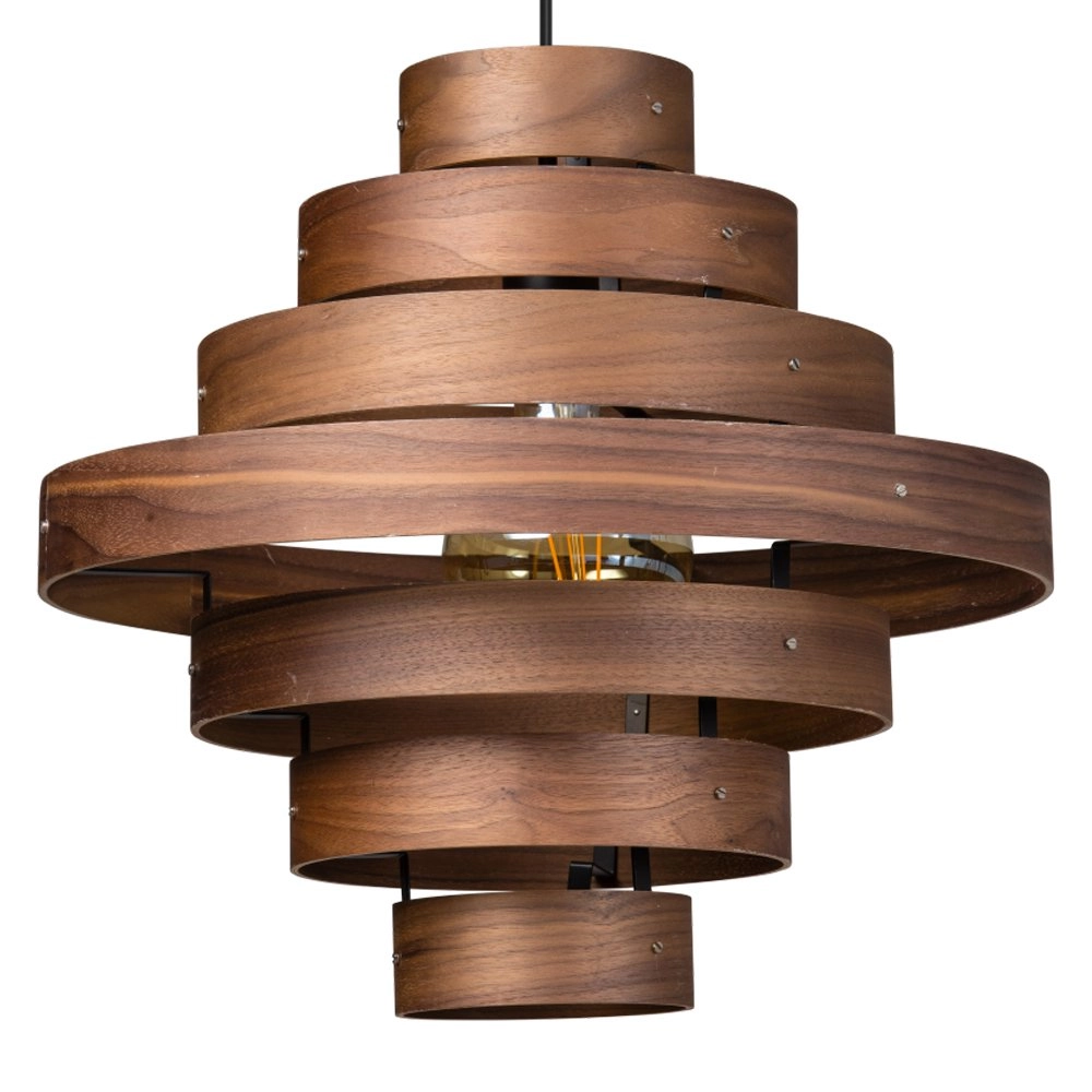 Lampe à suspension robuste Walnut 7 anneaux bois marron ETH 8719075185759