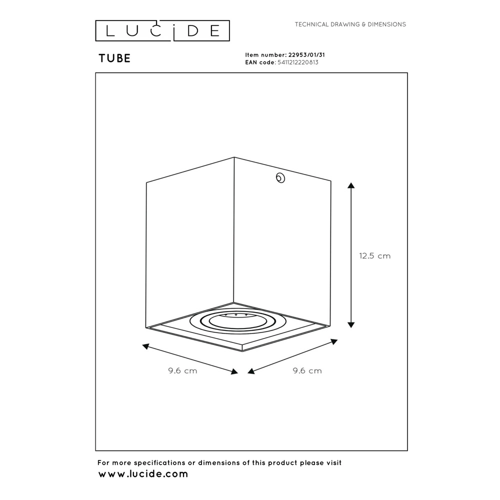 Emplacement de plafond monté en surface Tube Blanc carré Lucide 5411212220813