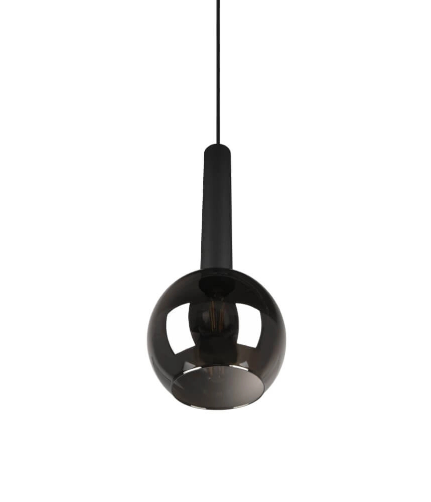 Lampe suspendue Clayton noir avec verre fumé Trio 4017807532951