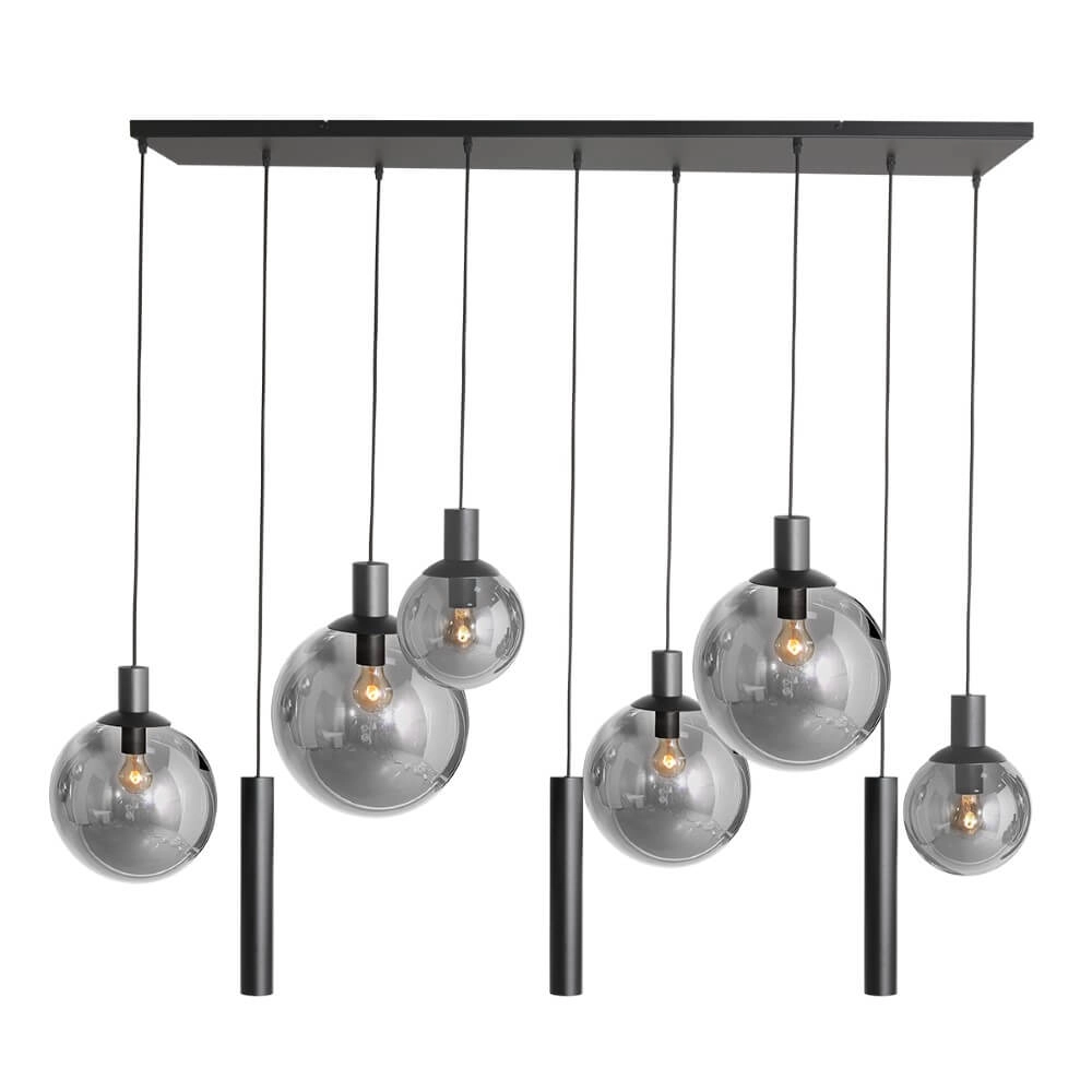 Lampe suspendue pour table à manger Bollique noir avec verre fumé Steinhauer 8712746172973