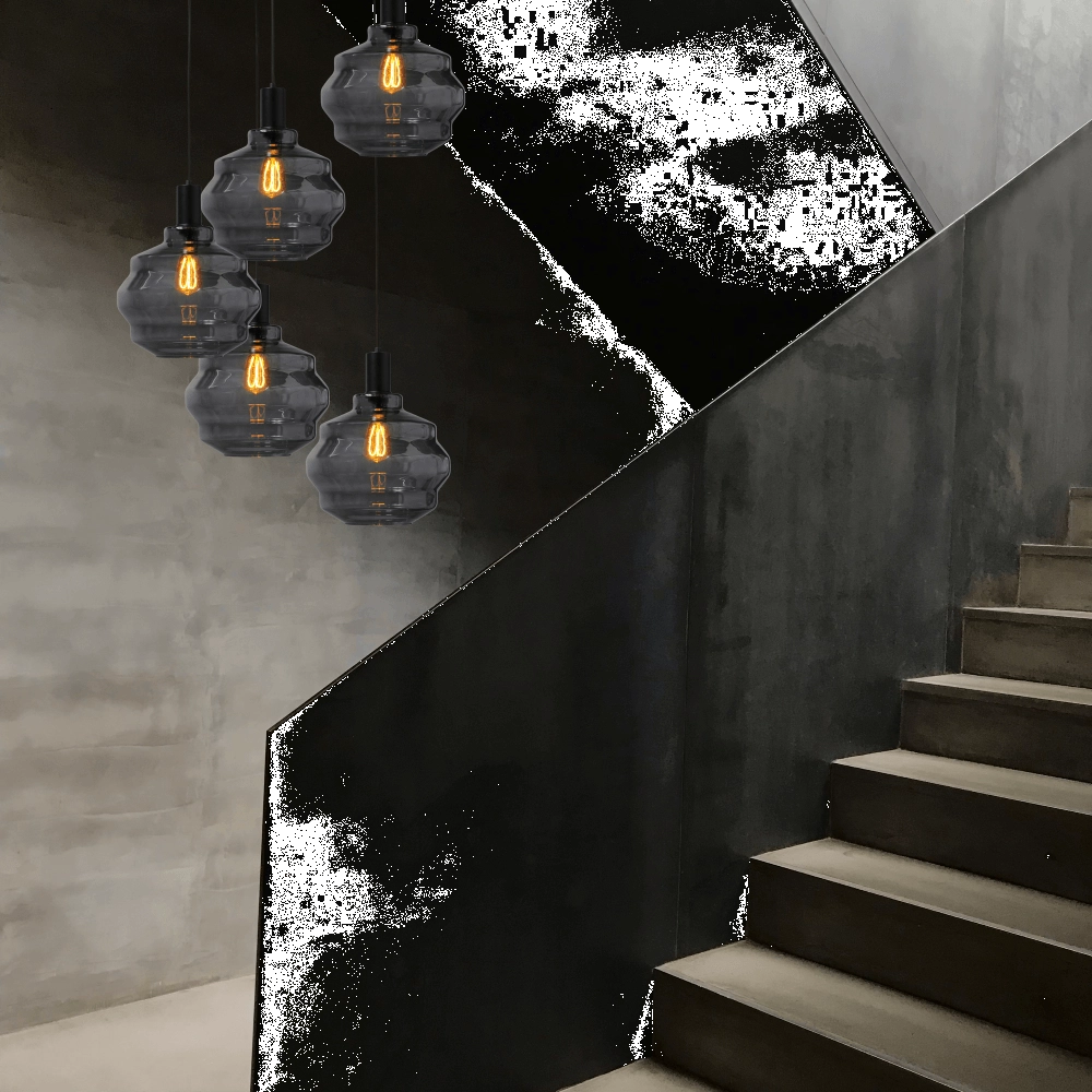Suspension loft 5 lumières - noire - Porto avec verres à fumée Ball - Ø 30cm Masterlight 8718121271033