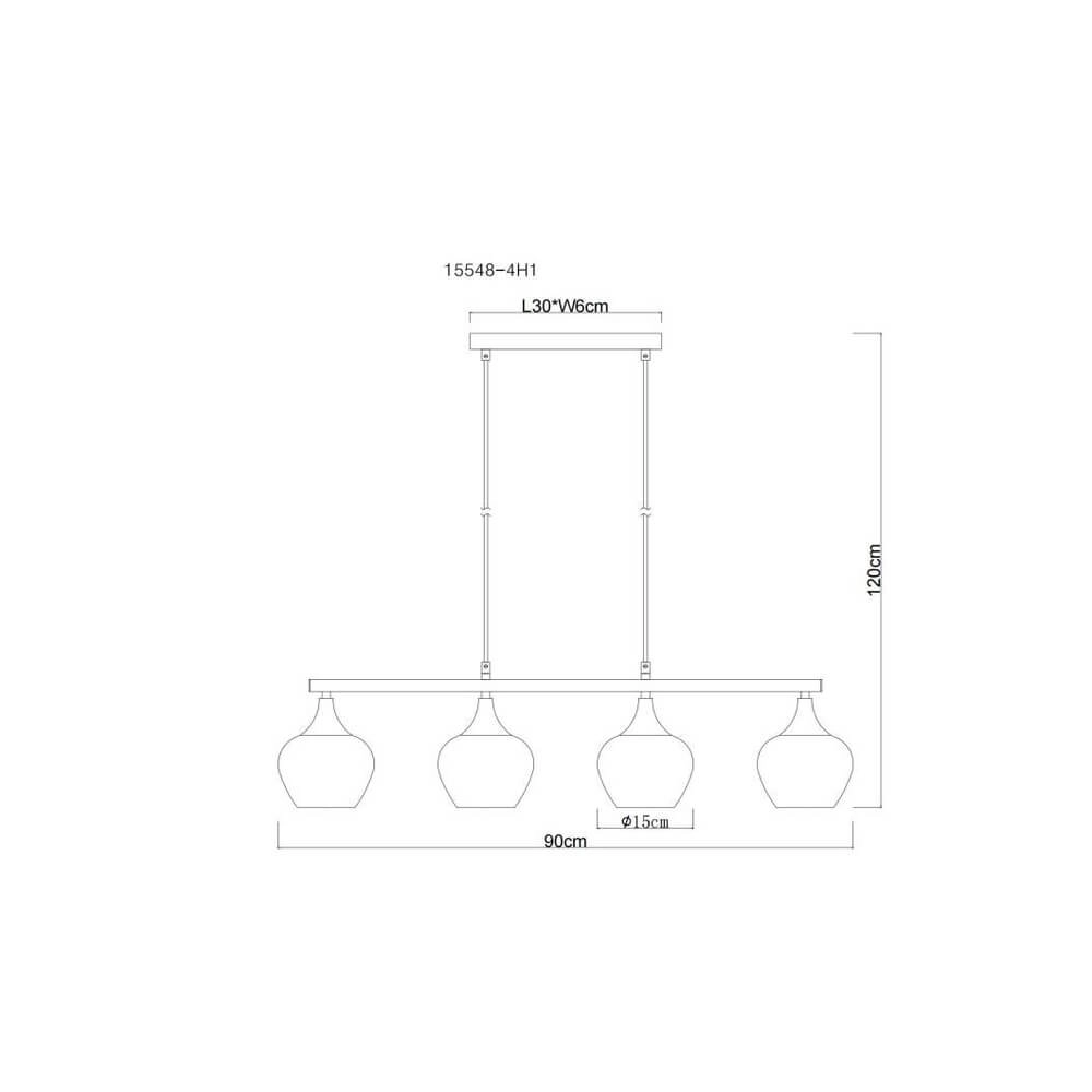Suspension 4 lumières Maxy noir avec verre fumé Globo 9007371471188