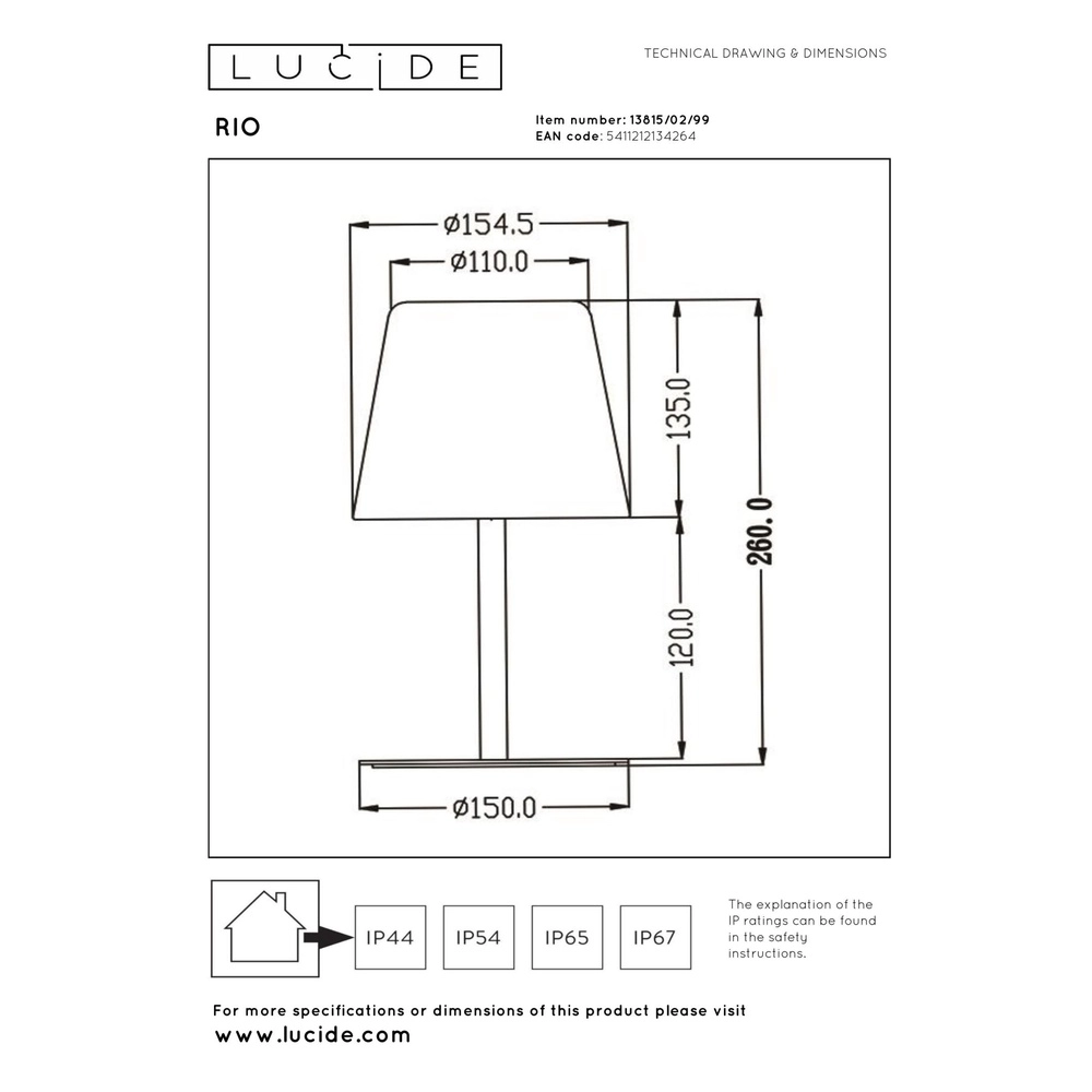 Lampe de table rechargeable Rio noir et blanc Lucide 5411212134264