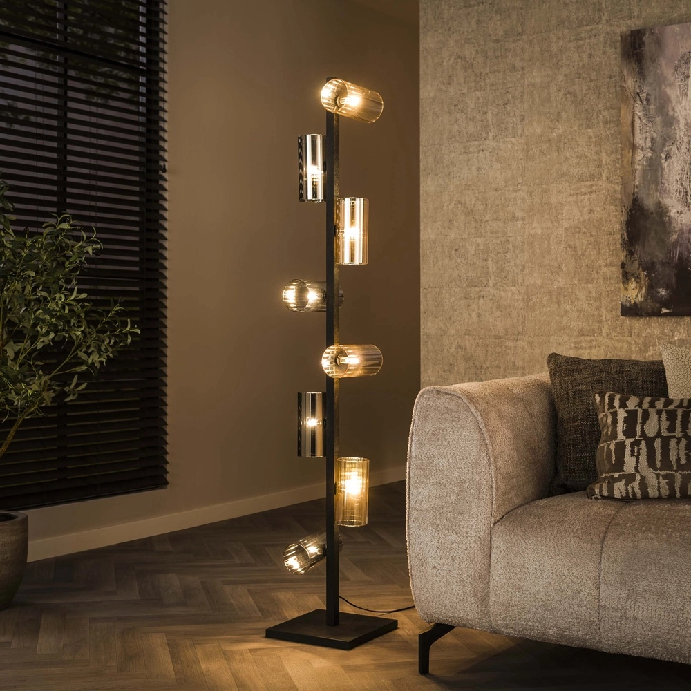 Lampe de pied Cylinder avec fumée et verre ambré Lyora 8716803512436