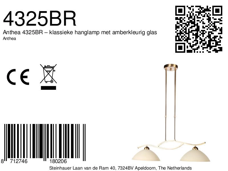 Lampe pendante classique Anthea Bronze 2 lumières Steinhauer 8712746180206