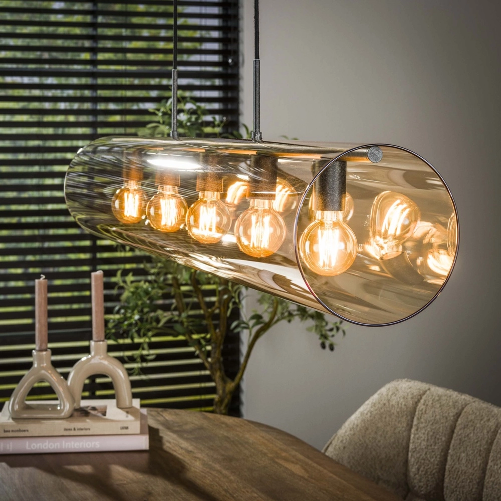 Lampe suspendue en verre Tube 120 cm - verre ambré Lyora 8716803511774
