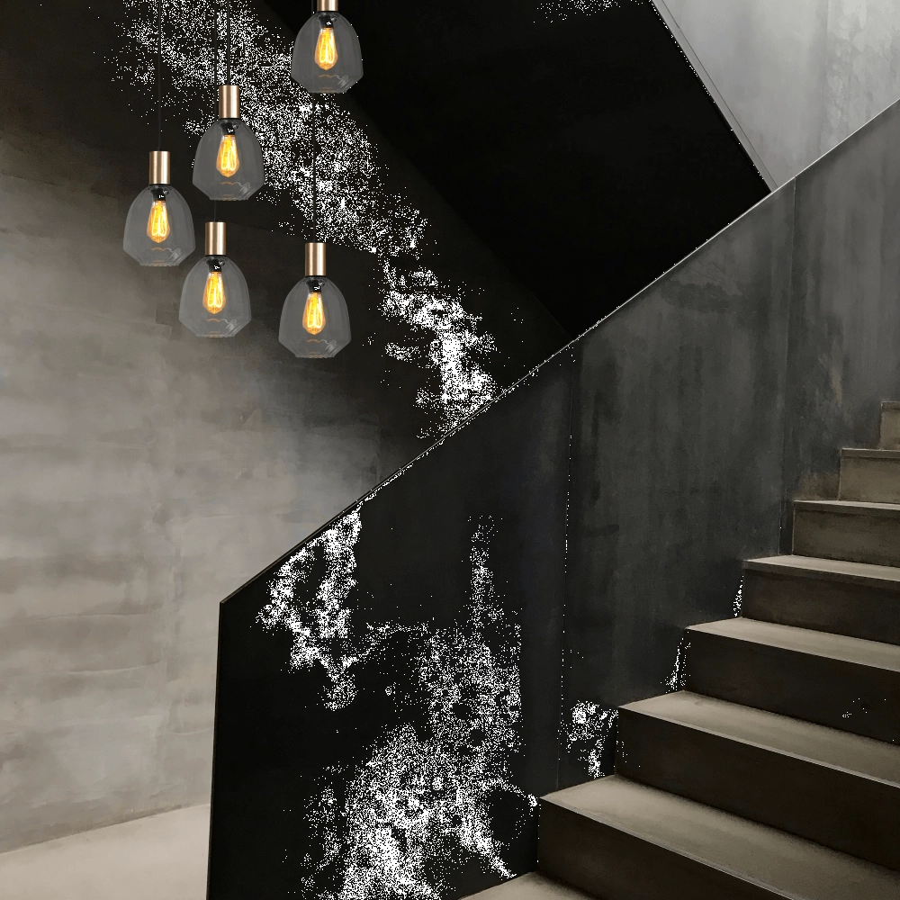 Suspension loft 5 lumières - dorée - Porto avec verres transparents Nicolette Masterlight 8718121271163