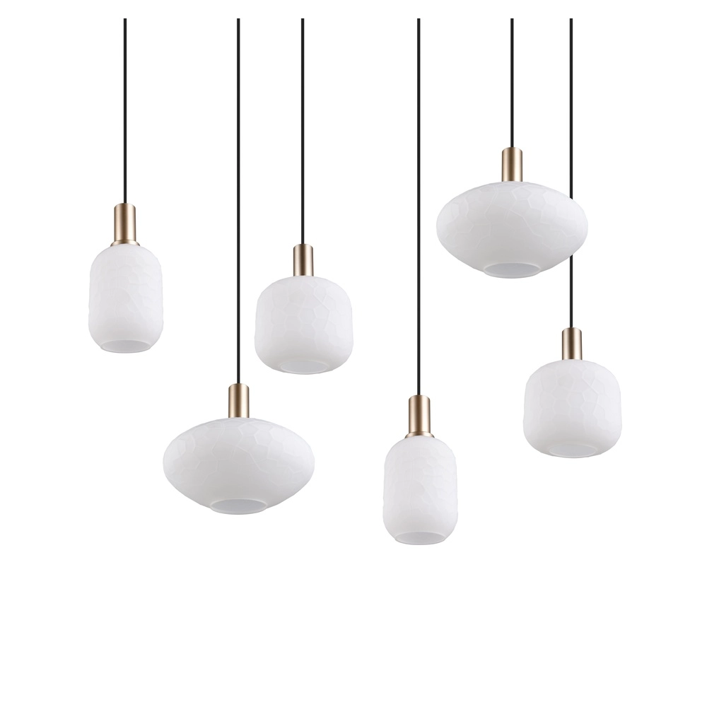 Lampe suspendue à 6 lampes Emelie Or avec verre blanc Trio 4017807724332