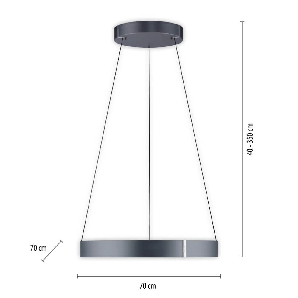 Lampe suspendue ronde Pure E-Clipse gris Ø 70cm Paul Neuhaus 4012248372340