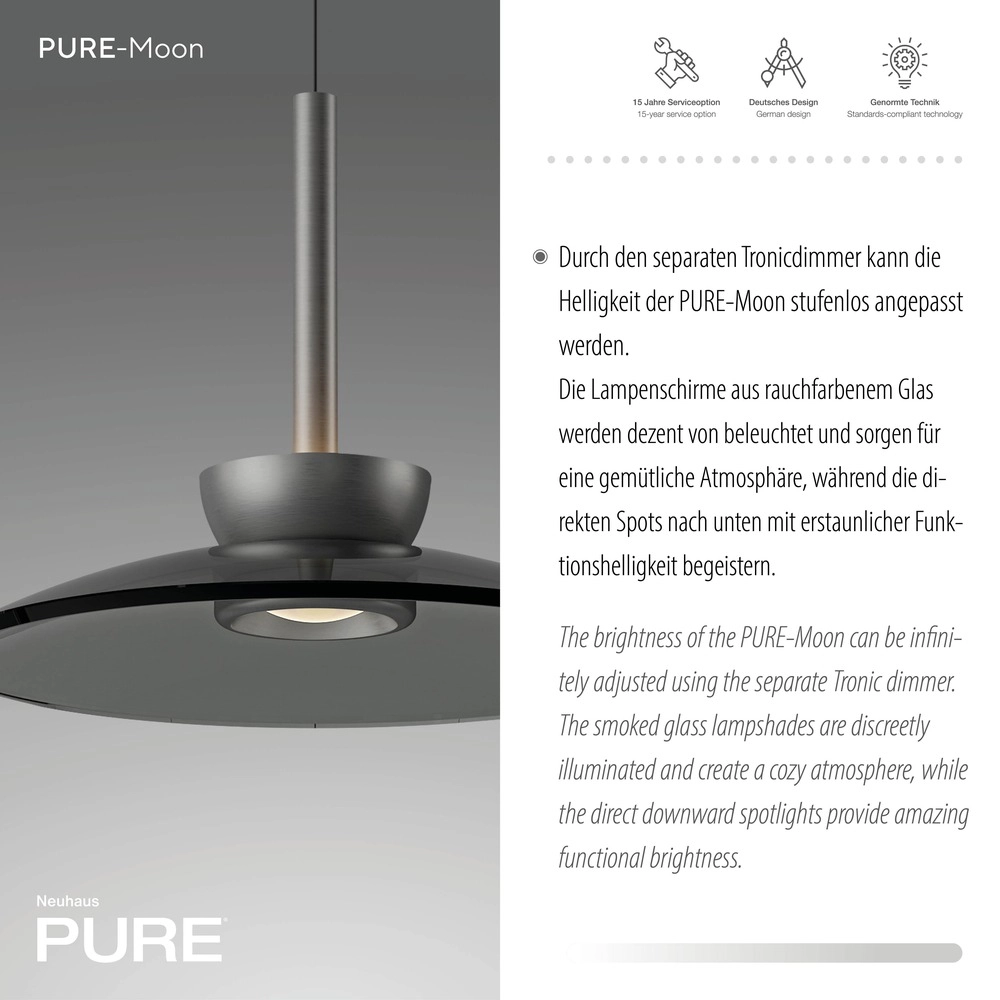 Lampe suspendue de table de salle à manger 3L Pure Moon Plaqué platine avec verre fumé Paul Neuhaus 4012248386309