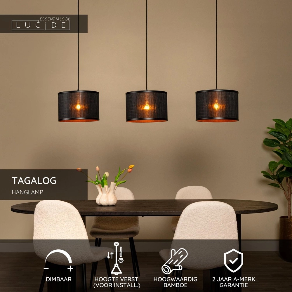 Lampe suspendue Tagalog Noir à 3 lumières Lucide 5411212212153