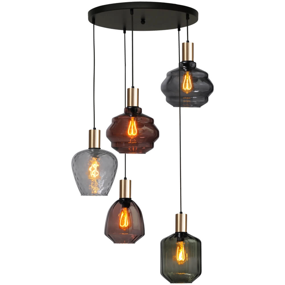 Suspension loft 5 lumières - dorée - Porto avec des lunettes différentes Suspension loft 5 lumières - dorée - Porto avec des lunettes différentes