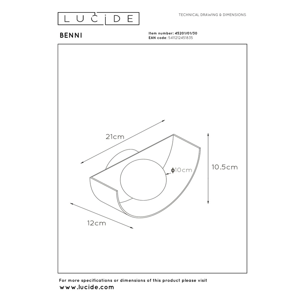 Lampe murale de conception Benni Noir Lucide 5411212451835