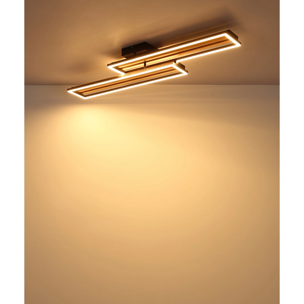 Lampe de plafond moderne Dakari I noir avec bois 90 cm Globo 9007371528783