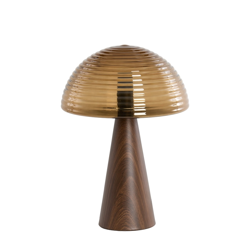 Lampe de table Mueda avec du verre brun et du bois foncé