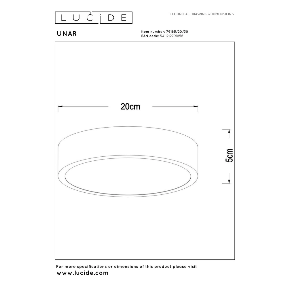 Éclairage de plafond Unar Ø 20cm - 2700K - noir Lucide 5411212791856
