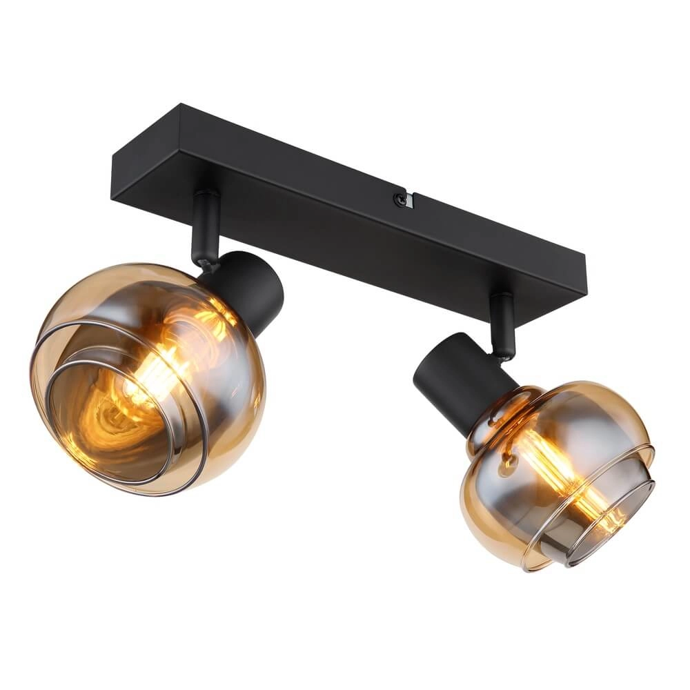 Plafonnier noir Tokki Verre fumé ambré à 2 lumières Plafonnier noir Tokki Verre fumé ambré à 2 lumières