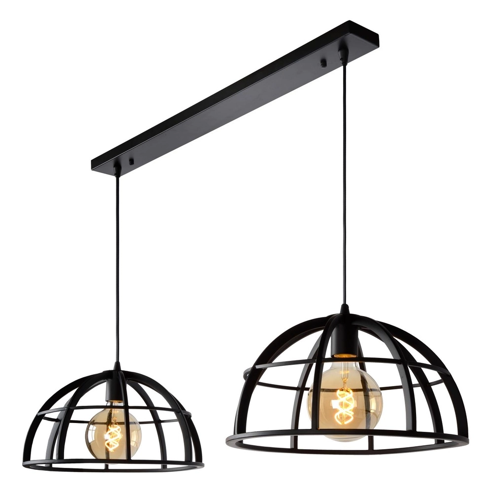 Lampe suspendue à deux lampes Dikra Industrial Black Lucide 5411212761019