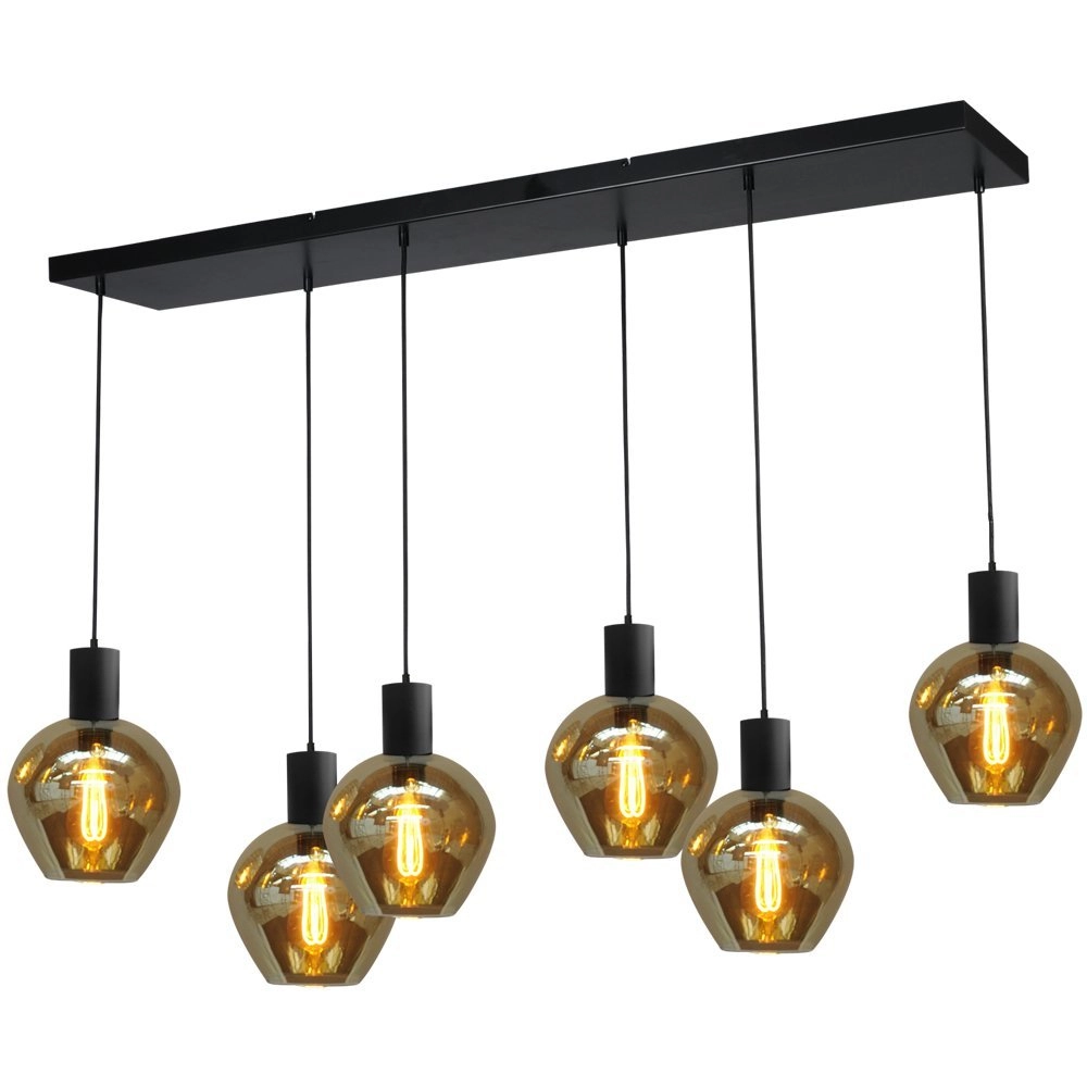 Lampe suspendue noire pour salle à manger Bounty Verre rond à 6 lumières