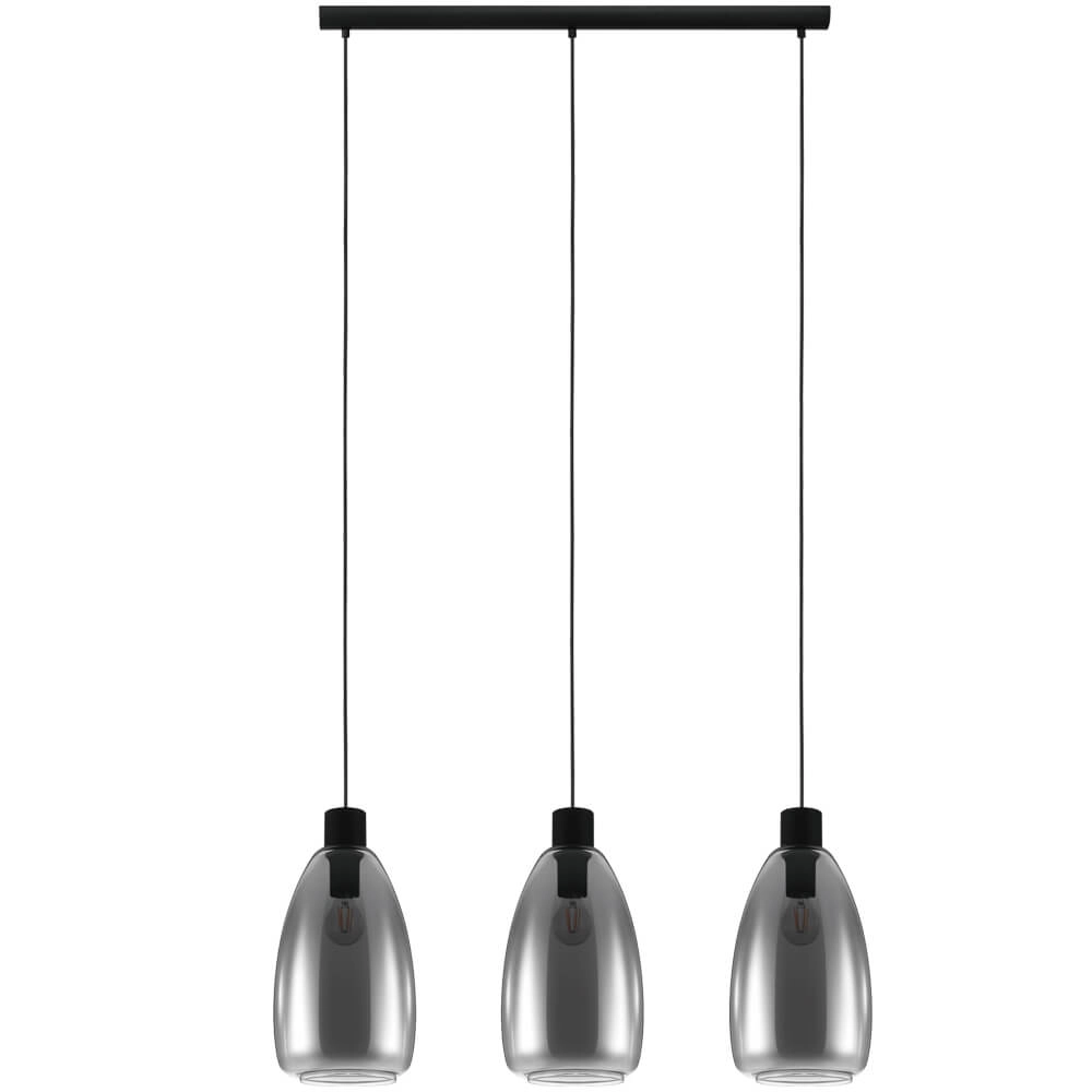 Lampe à suspension en verre Chelvey 3 lumières noir avec verre fumé Lampe à suspension en verre Chelvey 3 lumières noir avec verre fumé