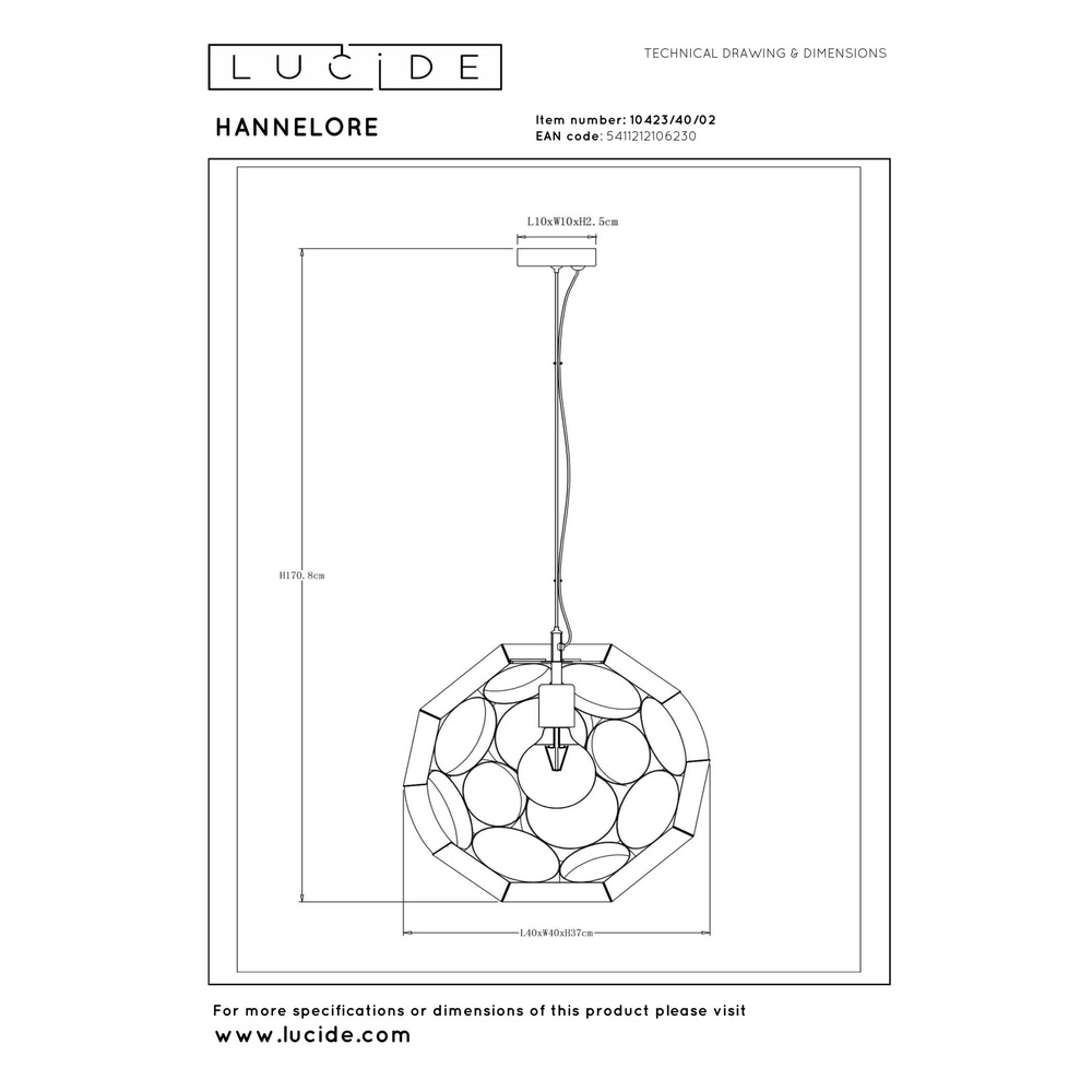 Lampe pendante unique Hannelore Ø 40 cm d’or Lucide 5411212106230