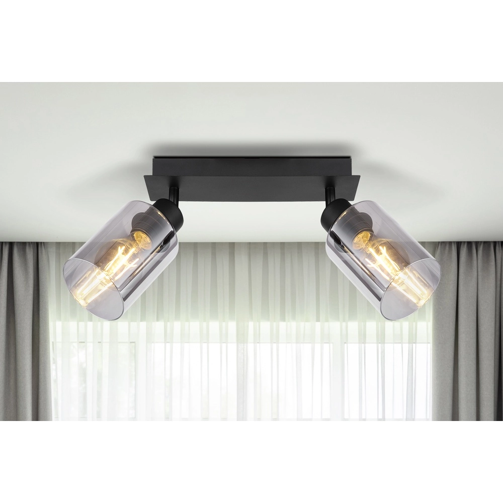 Lampe de plafond Hadera Noir à deux lumières avec verre fumé Globo 9007371440214