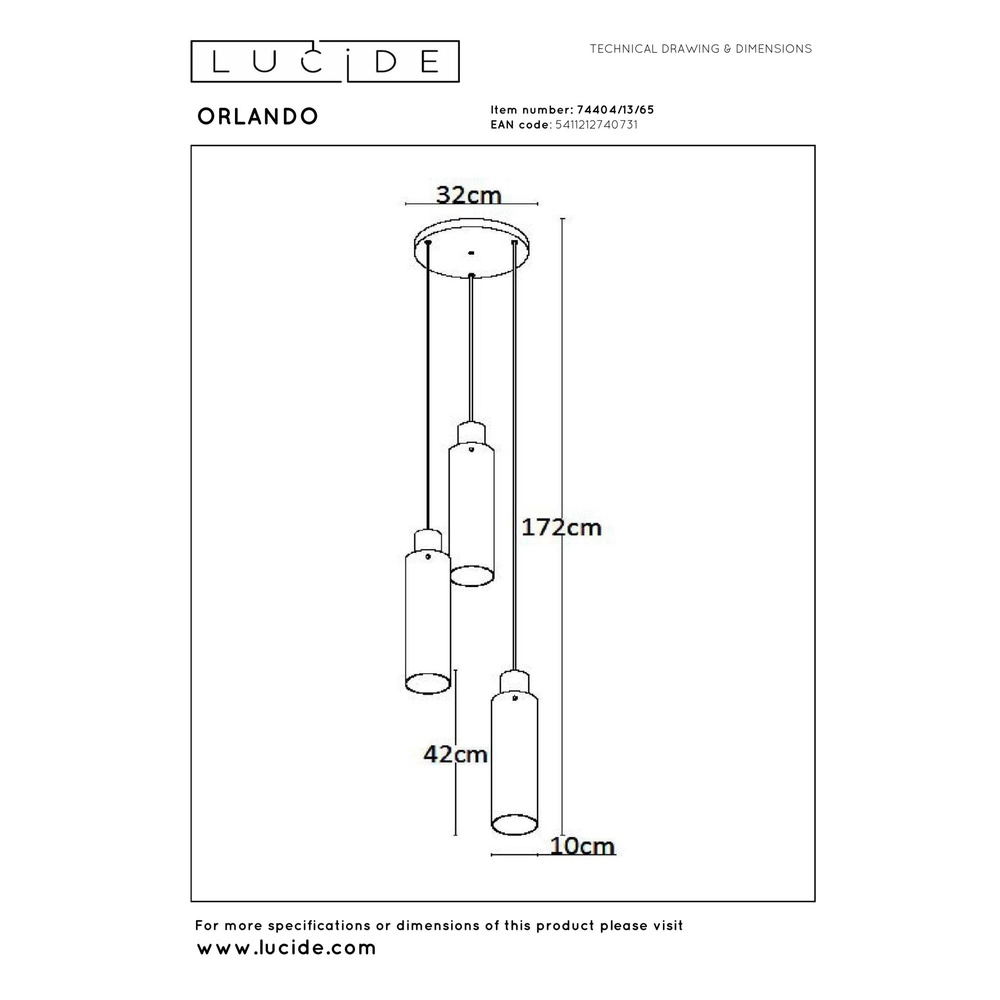 Lampe pendante à 3 lampes Orlando Verre fumé Lucide 5411212740731