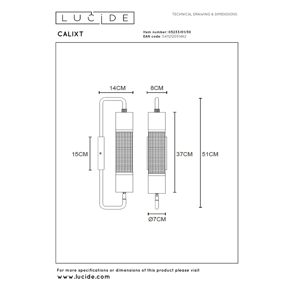 Lampe murale de conception Calixt Noir Lucide 5411212051462